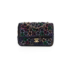 Chanel 23K Floral Sequins Mini Rectangular Black (Microchipped)
