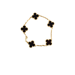Van Cleef and Arpels Vintage Alhambra 5 Motif Onyx Bracelet