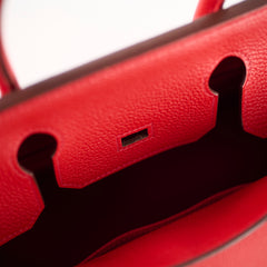 Hermes Birkin 30 Rouge Casaque P Square Stamp PHW