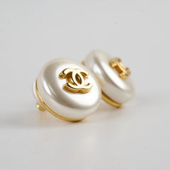 Chanel Black CC Pearl Earrings Costume Jewellery