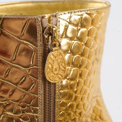 Chanel 19A Heeled Boots Croc Embossed Gold - Size 40