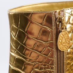 Chanel 19A Heeled Boots Croc Embossed Gold - Size 40