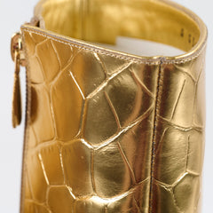 Chanel 19A Heeled Boots Croc Embossed Gold - Size 40