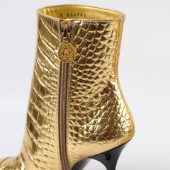 Chanel 19A Heeled Boots Croc Embossed Gold - Size 40