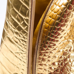 Chanel 19A Heeled Boots Croc Embossed Gold - Size 40