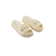 Chanel 22S Lambskin CHA-NEL Slides Ivory Size 39C