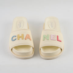 Chanel 22S Lambskin CHA-NEL Slides Ivory Size 39C