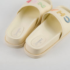 Chanel 22S Lambskin CHA-NEL Slides Ivory Size 39C
