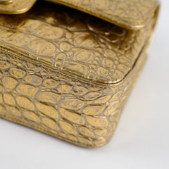 Chanel Classic Flap Small Croc Embossed Gold