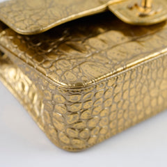 Chanel Classic Flap Small Croc Embossed Gold