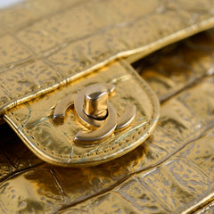 Chanel Classic Flap Small Croc Embossed Gold