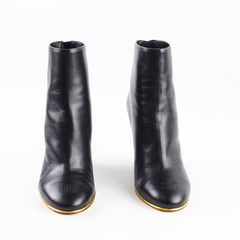 Chanel Lambskin Cap Toe Wedge Boots with Gold Trim Black