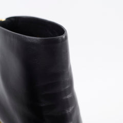 Chanel Lambskin Cap Toe Wedge Boots with Gold Trim Black