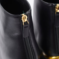 Chanel Lambskin Cap Toe Wedge Boots with Gold Trim Black