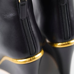 Chanel Lambskin Cap Toe Wedge Boots with Gold Trim Black