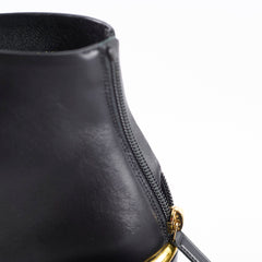 Chanel Lambskin Cap Toe Wedge Boots with Gold Trim Black