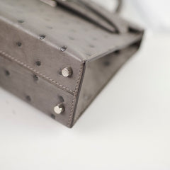 Hermes Mini Kelly Ostrich Gris Meyer B Stamp