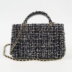 Chanel Mini Tweed Sequin Rectangular Top Handle Classic Flap Black
