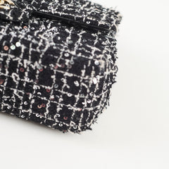 Chanel Mini Tweed Sequin Rectangular Top Handle Classic Flap Black