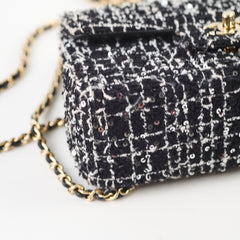 Chanel Mini Tweed Sequin Rectangular Top Handle Classic Flap Black