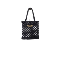 Prada Raffia Rectangle Small Tote Black