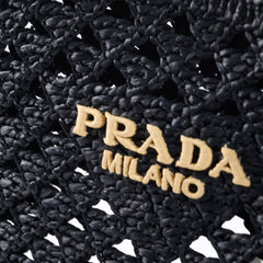 Prada Raffia Rectangle Small Tote Black