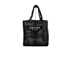 Prada Raffia Rectangle Large Tote Black