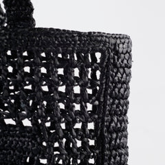 Prada Raffia Rectangle Large Tote Black