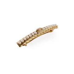 Chanel Gold Tone Pearl/Crystal CC Logo Hair Clip