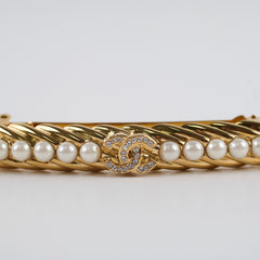 Chanel Gold Tone Pearl/Crystal CC Logo Hair Clip