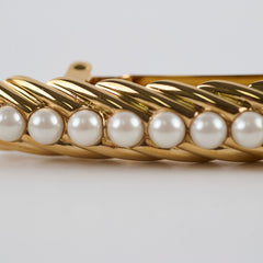 Chanel Gold Tone Pearl/Crystal CC Logo Hair Clip