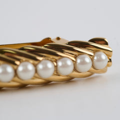 Chanel Gold Tone Pearl/Crystal CC Logo Hair Clip