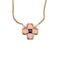 Chanel Gold Camelia Flower Pendant with Pearls Necklace Costume Jewellery