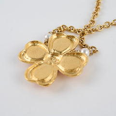 Chanel Gold Camelia Flower Pendant with Pearls Necklace Costume Jewellery
