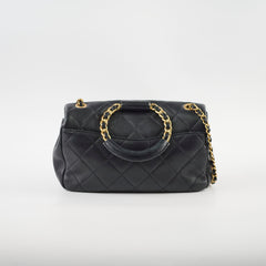 Chanel Circle Handle Black Quilted Flap Bag