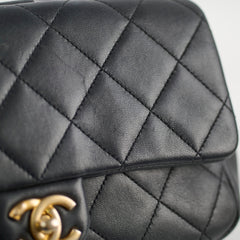 Chanel Circle Handle Black Quilted Flap Bag