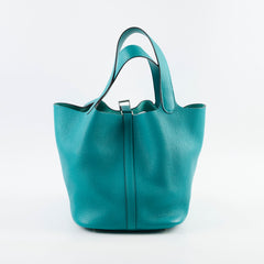 Hermes Picotin 22 Clemence Vert Verone Palladium HW X Stamp