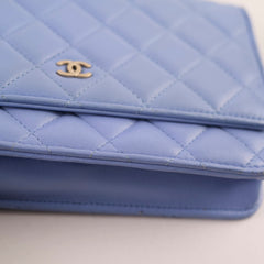 Chanel Lambskin Wallet On Chain WOC Light Blue