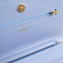 Chanel Lambskin Wallet On Chain WOC Light Blue