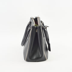 Prada Small Galleria Double Zip Tote Black (white binding)
