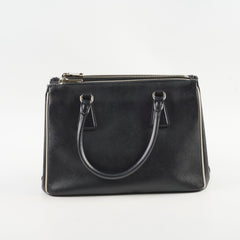 Prada Small Galleria Double Zip Tote Black (white binding)