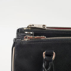Prada Small Galleria Double Zip Tote Black (white binding)