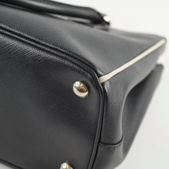Prada Small Galleria Double Zip Tote Black (white binding)