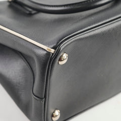 Prada Small Galleria Double Zip Tote Black (white binding)