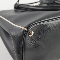 Prada Small Galleria Double Zip Tote Black (white binding)