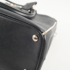 Prada Small Galleria Double Zip Tote Black (white binding)