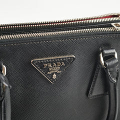 Prada Small Galleria Double Zip Tote Black (white binding)