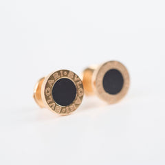 Bvlgari Stud Piercing Earrings Onyx Rose Gold