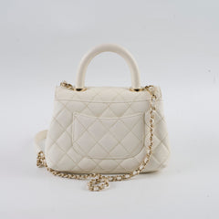 Chanel Caviar Mini Coco Handle White Microchip