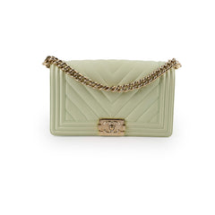 Chanel Medium Boy Bag Mint Green Caviar Champagne Gold HW (microchip)
